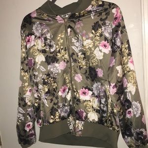 green floral bomber jacket